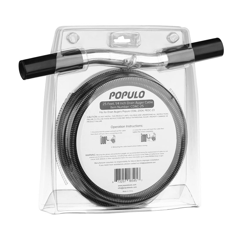 POPULO 25FT Replaceable Cable, Compatible with POPULO Electric Drain Auger(CADL-2004, PEDC-23), Supports Manual Operation. - Image 1